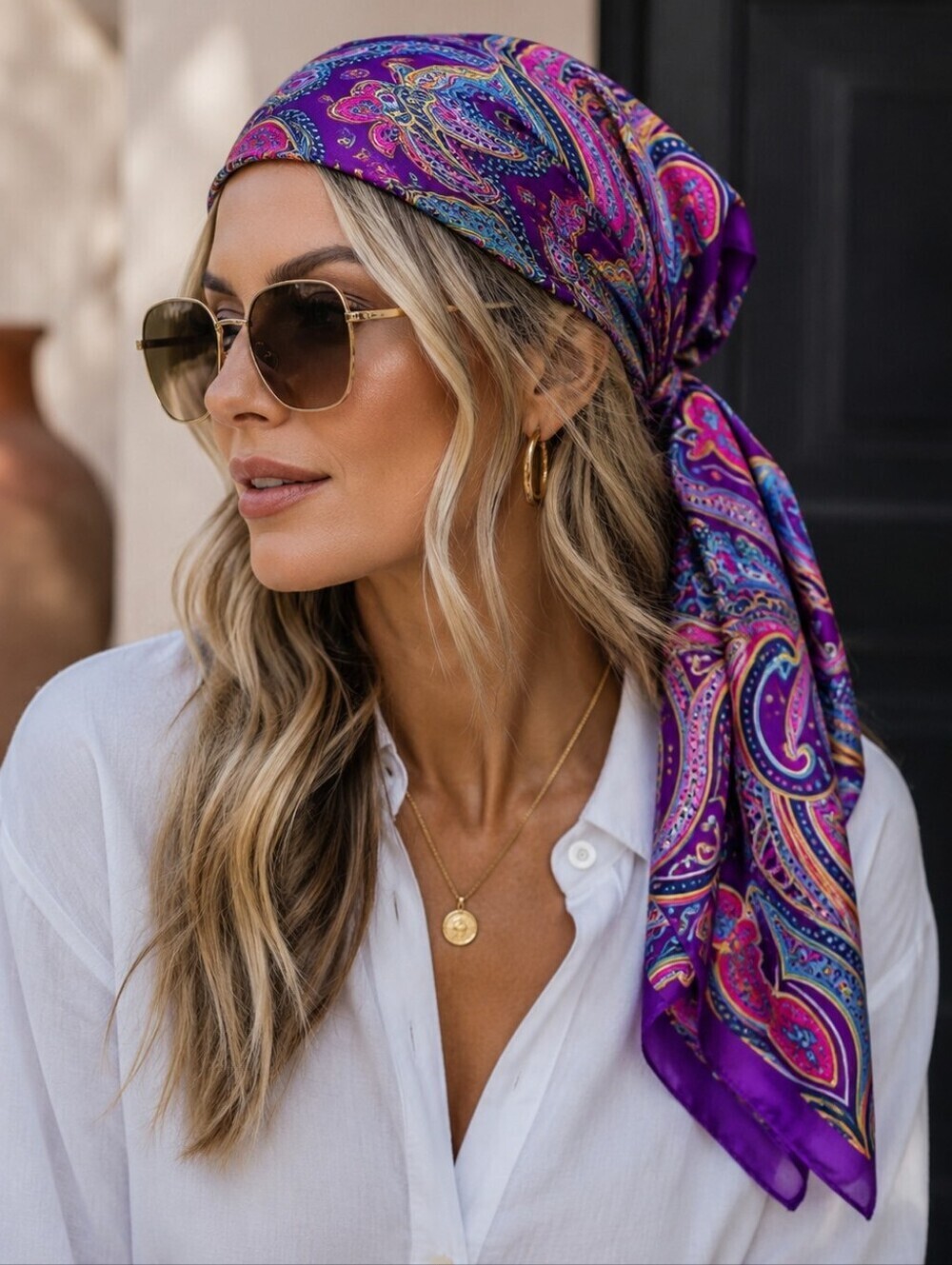 Purple Paisley Silky Satin Scarf